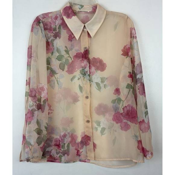 Tops - Vintage Sheer Floral Top Womens Large Boho Chiffon Flowy Romantic Career Read